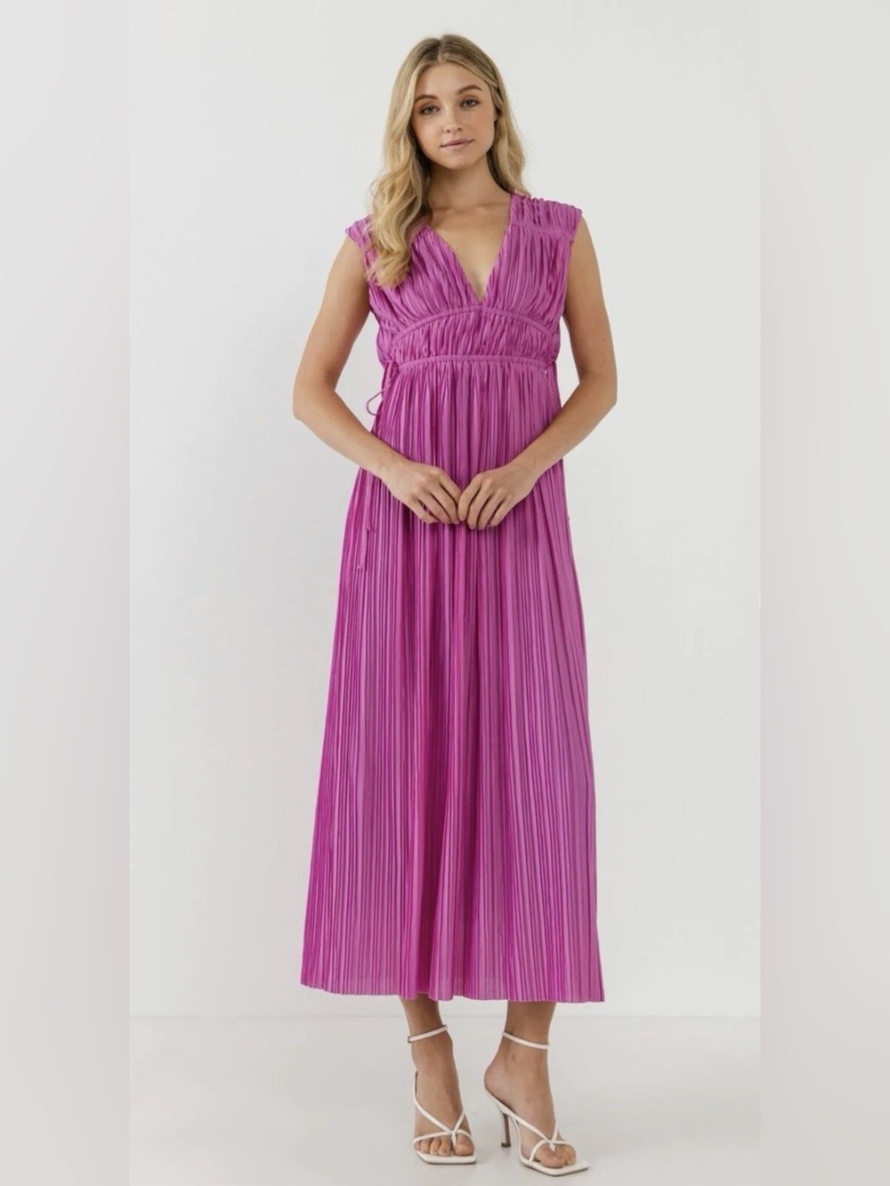 NWT Endless Rose Sleeveless Pleated Maxi Dress in Fuchsia Size XL